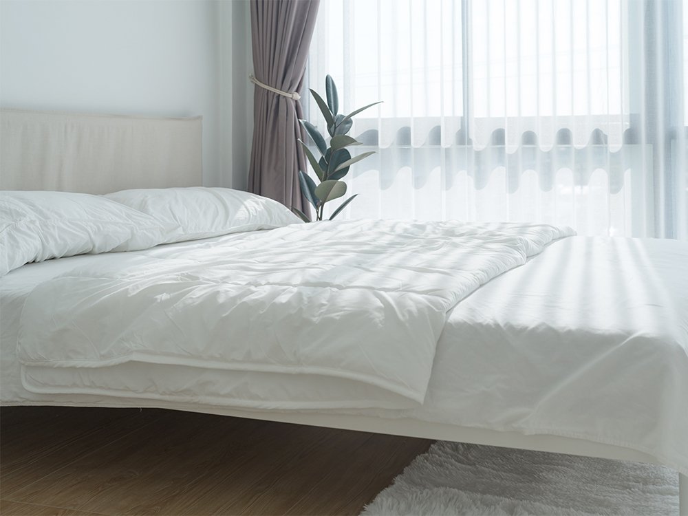Soft, bright bedroom with fresh white linens